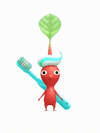 An animation of a Red Pikmin with a Toothbrush from Pikmin Bloom.