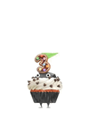 An animation of a Rock Pikmin with a 3rd Anniversary Cupcake from Pikmin Bloom.