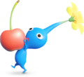 Artwork of a Blue Pikmin carrying a cherry.