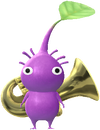 A Purple Special Decor Pikmin with Tiny Instrument: Brass Band decor from Pikmin Bloom.