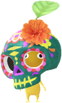 A Yellow Special Decor Pikmin with Calavera decor from Pikmin Bloom.