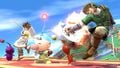Olimar attacking Pit and Link.