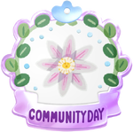 Pikmin Bloom Community Day badge, featuring artwork of a white clematis.