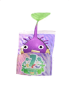 An animation of a Purple Pikmin with a First Anniversary Snack from Pikmin Bloom
