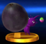 The trophy for a Purple Pikmin in the 3DS version of Super Smash Bros. for Nintendo 3DS and Wii U, carrying a single Dusk Pustule.