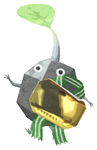 Lifelog artwork of a Rock Special Decor Pikmin with Present Sticker (Gold) decor from Pikmin Bloom.