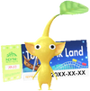 A Yellow Theme Park Decor Pikmin with Theme Park Ticket decor from Pikmin Bloom.