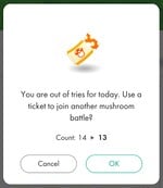 The confirmation menu that appears after a player clicks the GO button to join a mushroom with a ticket.