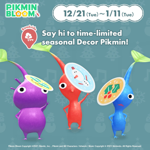 Promotional image for the 2021 Holiday Event in Pikmin Bloom.