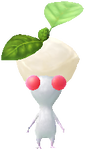 A special White Decor Pikmin with a Cheese costume from Pikmin Bloom.