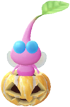 A special event Winged Decor Pikmin wearing a Jack-o'lantern.