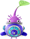 A Purple Special Decor Pikmin with Pikmin 4 Spaceship decor from Pikmin Bloom.
