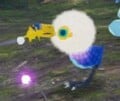 A Downy Snagret in Blossoming Arcadia eating a Yellow Pikmin.