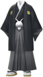"Montsuki Hakama Set (Black)" Mii costume in Pikmin Bloom.