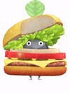 An animation of a Rock Pikmin with a Burger from Pikmin Bloom.