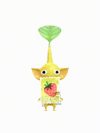 An animation of a Yellow Pikmin with a Stamp from Pikmin Bloom.