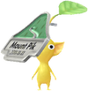 A Yellow Mountain Decor Pikmin with Mountain Pin Badge decor from Pikmin Bloom.