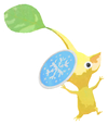 Lifelog artwork of a Yellow Special Decor Pikmin with Winter Sticker decor from Pikmin Bloom.