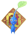 Lifelog artwork of a Blue Special Decor Pikmin with Lunar New Year Ornament: Gold decor from Pikmin Bloom.