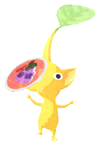 Lifelog artwork of a Yellow Special Decor Pikmin with Fall Sticker decor from Pikmin Bloom.