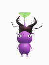 An animation of a Purple Pikmin with a Stag Beetle from Pikmin Bloom.