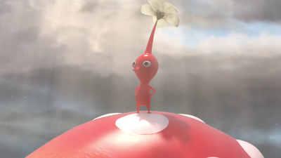 A scene from Occupational Hazards, showing a Red Pikmin on-top of the presumed Bulborb corpse.