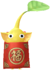A special Yellow Decor Pikmin wearing a Lunar New Year ornament.