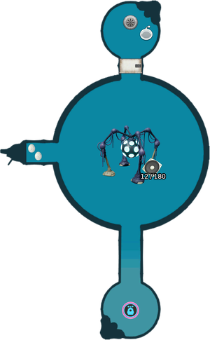 Labeled map of sublevel 5 of the Below-Grade Discotheque. Numbers next to treasures indicate weight/Sparklium.