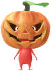 A Red Special Decor Pikmin with Jack-o'-lantern decor from Pikmin Bloom.