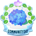 Hydrangea Community Day badge from Pikmin Bloom.