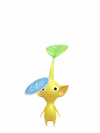 An animation of a Yellow Pikmin with a Winter Sticker from Pikmin Bloom.