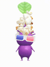 An animation of a Purple Pikmin with a Popcorn Snack from Pikmin Bloom.