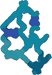 The texture for Cavern for a King Sublevel 11's radar map in Pikmin 4, rotated to face north and with the water edited in.