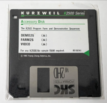 One of five accessory disks that came with a brand new Kurzweil K2500. This one in particular contains the K25 FARM, an extra preset bank for the K2500.