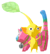 Lifelog artwork of a Yellow Special Decor Pikmin with Balinese Carving decor from Pikmin Bloom.