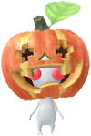A White Special Decor Pikmin with Jack-o'-lantern decor from Pikmin Bloom.