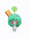 An animation of a white Pikmin with a scoop of ice cream and a wafer cookie from Pikmin Bloom.