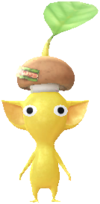A yellow Decor Pikmin with the first Supermarket costume.