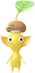A yellow Decor Pikmin with the first Supermarket costume.