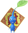 A Blue Special Decor Pikmin with Lunar New Year Ornament: Gold decor from Pikmin Bloom.
