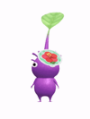 An animation of a Purple Pikmin with a Summer Sticker from Pikmin Bloom.