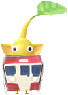 A Yellow Station Decor Pikmin with Paper Train decor from Pikmin Bloom.