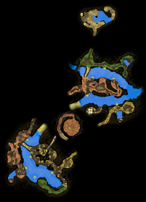 A map of the Twilight River as it appears in Pikmin 3 Deluxe. This was made by manually arranging the radar textures for each section of the area to align with File:Twilight River map.png.