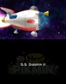Olimar riding on the S.S. Dolphin II, from the opening cutscene.