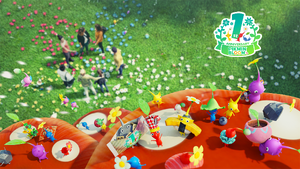 Promotional image for the 1st Anniversary Snack Event in Pikmin Bloom.