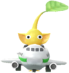 A yellow Decor Pikmin with the Airport costume.