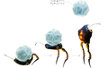Renders of a Skutterchuck throwing a crystal, from the Japanese Pikmin Garden website.