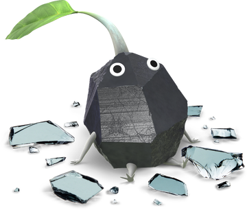 Artwork of a Rock Pikmin sitting around broken crystal shards.