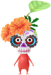 A Red Special Decor Pikmin with Calavera decor from Pikmin Bloom.