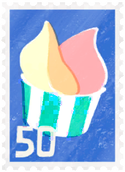 An event postcard stamp in Pikmin Bloom, for Ice Cream 2023.